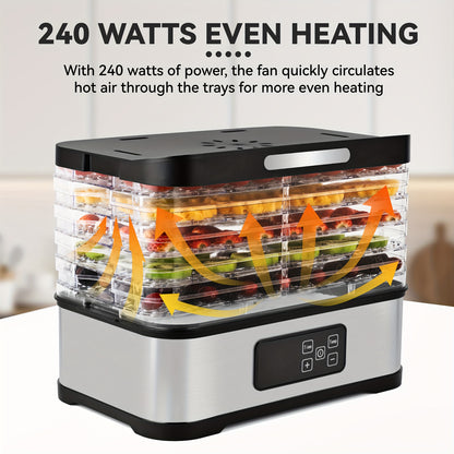 5-Tray Food Dehydrator Machine with Digital Thermostat & Timer, Stainless Suitable for Jerky, Fruits, Herbs, Veggies, Yogurt, Pet Treats - Trays, Energy-Saving, Ultra-Quiet for Home Kitchen, RV, Camping, Raw Diet, Gifts