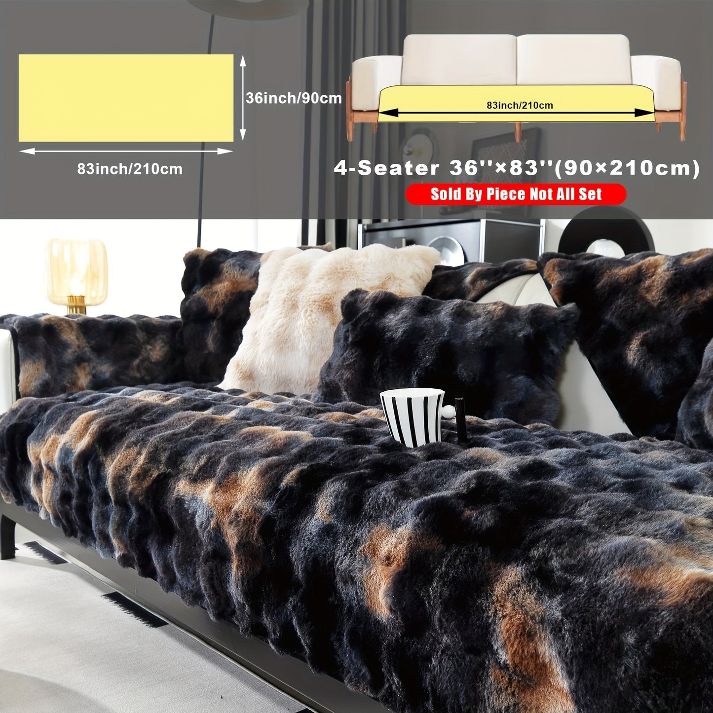 Faux Sofa Cover, Modern Gradual Change Lamb, Thick Fluff, Pet Friendly, Polyester Fiber, Machine Washable, No Printing, Dye Printing, 450-500g Fabric, Suitable for Single, Double, Triple and Combination Sofas