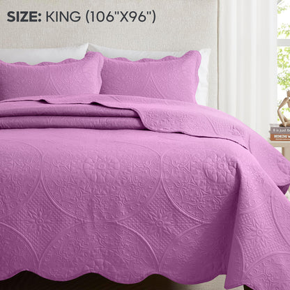 3pcs Luxury Quilted Bedspread Set – Oversize Quilt Coverlet Soft & Cozy Floral Bedspread with Pillow Shams, Breathable Lightweight for Bedroom & Guest Room Decor