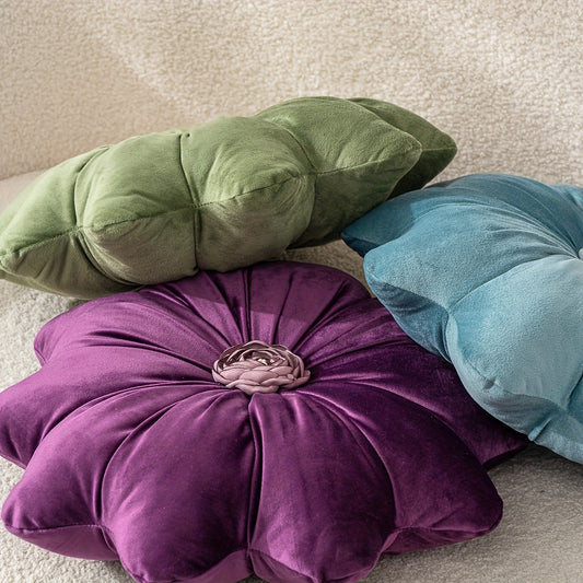 16 Inch Round Flower-Shaped Throw Pillow with Insert - Soft Velvet-Like Texture Cushion, 5 Colors (, Red, Green, Purple) | Decorative Accent for Sofa, Bed, Car | Machine Washable & Zipper Closure | Ideal Gift for Home Decor | No Batteries/Electricit