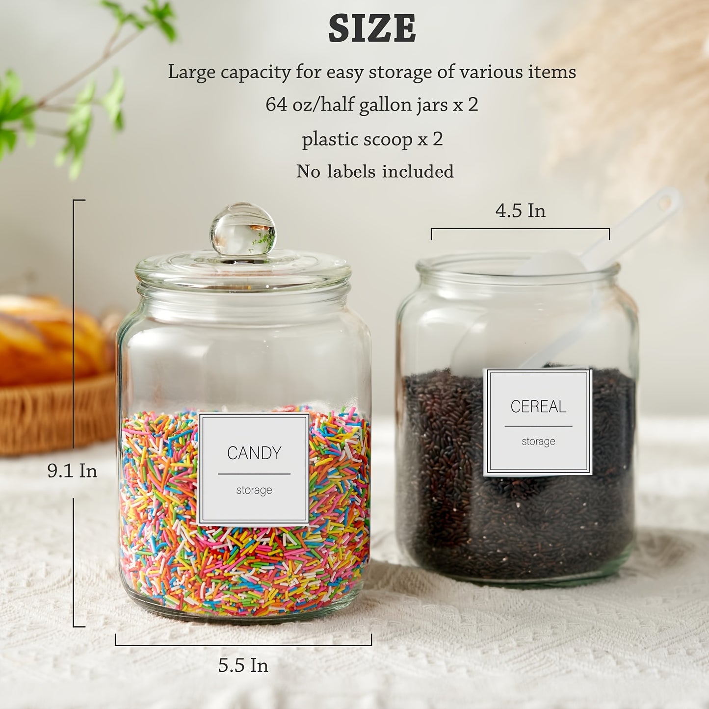 Half Gallon Large Glass Jars with Lids, Airtight Storage Clear Containers for Kitchen, Laundry Room And Pantry Food Organization, Set Of 4