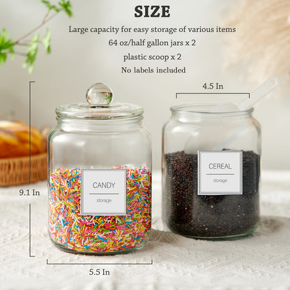Half Gallon Large Glass Jars with Lids, Airtight Storage Clear Containers for Kitchen, Laundry Room And Pantry Food Organization, Set Of 4