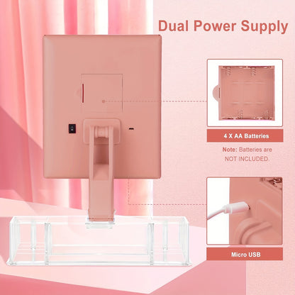 Makeup Mirror with Storage, Tri-Fold Lighted Adjustable Vanity Makeup Mirror with 24 LED Lights, Touch Screen And 3X/2X/1X Magnification, Two Power Supply Modes Make Up Mirror, 180° Rotation, Top Valentine's Day Gifts for Her(Rose Golden/WhIte)