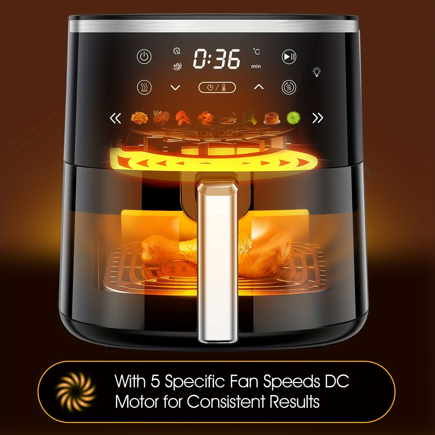 [Ideal Christmas Gift] 6QT Air Fryer With 8 Preset Functions Visible Window Adjustable Temperature Timer Easy To Clean Perfect For Home Kitchens Makes Crispy Fries Chicken & More Ideal Christmas Gift