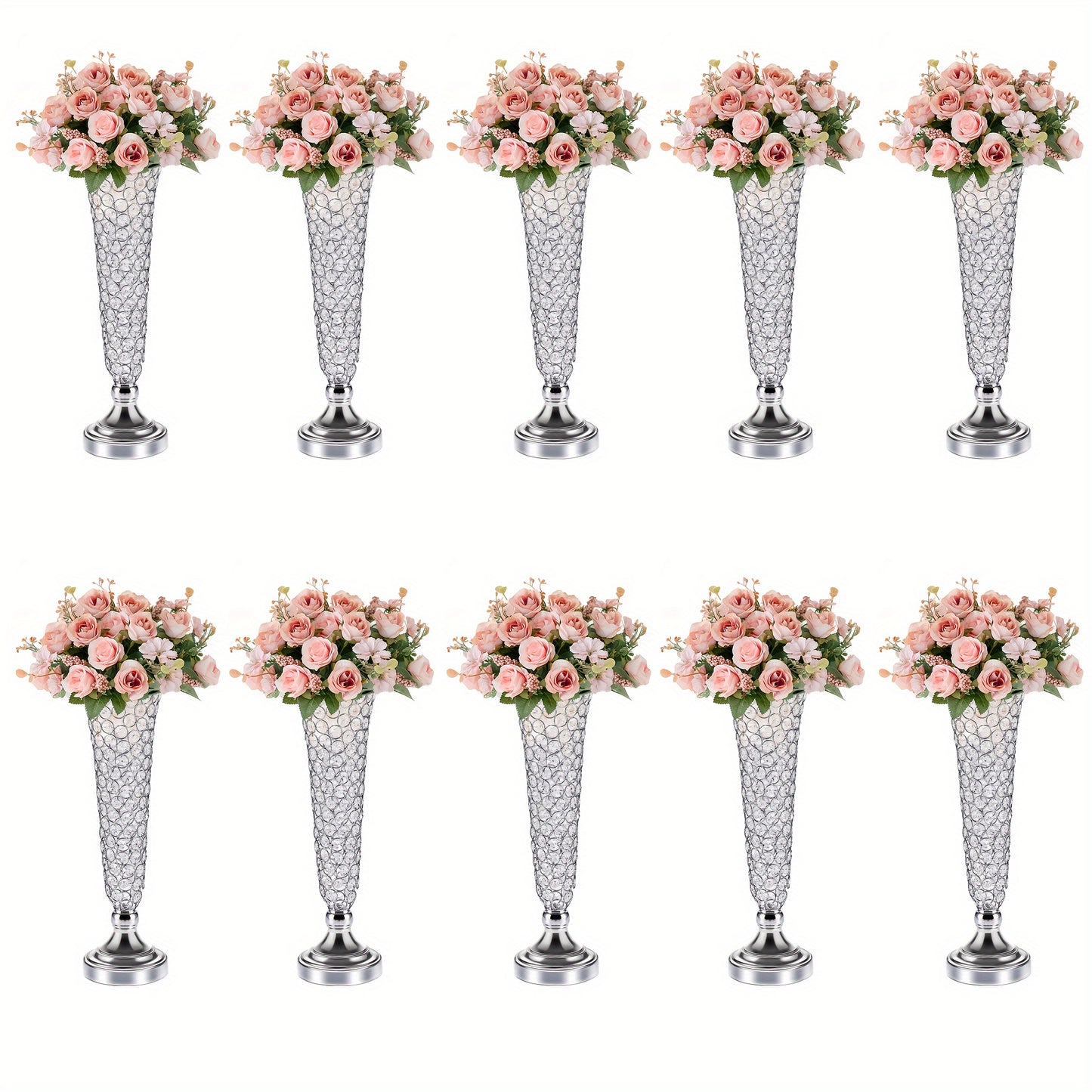 2pcs/ 10pcs Crystal Trumpet Floral Vase - Centerpieces for Wedding Table, Wrought Crystal Vase, Flower Vases for Party Dinner Centerpiece Event, Anniversary Ceremony Birthday Home Decoration