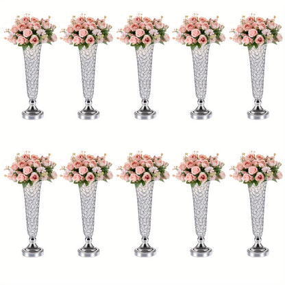 2pcs/ 10pcs Crystal Trumpet Floral Vase - Centerpieces for Wedding Table, Wrought Crystal Vase, Flower Vases for Party Dinner Centerpiece Event, Anniversary Ceremony Birthday Home Decoration
