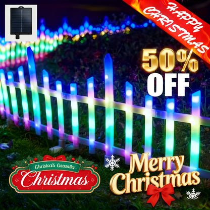 8 PACK Solar Garden Fence Lights Outdoor, Garden Fence, Waterproof LED Lighted White Picket Fence Border Solar Powered with Remote, Decorative Fence Christmas Lights for Tree Yard Pet Barrier, Fence Solar Lights, Solar Fence Lights Outdoor Waterproof, Sol