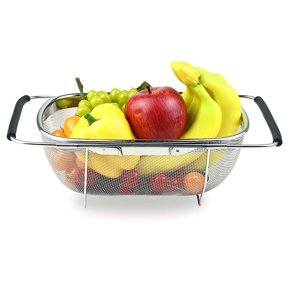 Expandable Stainless Steel Filter Over the Sink Colander - Strainers and Colanders - Sink Strainer Basket - Expandable Fine Mesh Strainer with Rubber Grip for Veggie, Fruits, Pasta, Home Kitchen Essentials