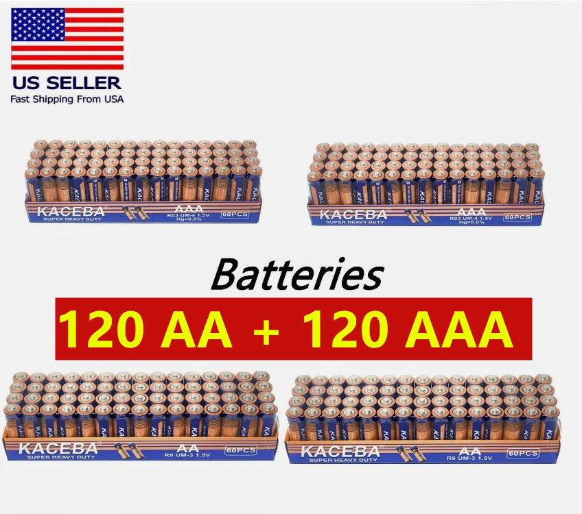 Bulk AA AAA Batteries 240 Pack 1.5V Alkaline 120 AA and 120 AAA Long-Lasting Disposable Batteries for Remote Control Clock Lamp Toy Flashlight Low Drain Devices