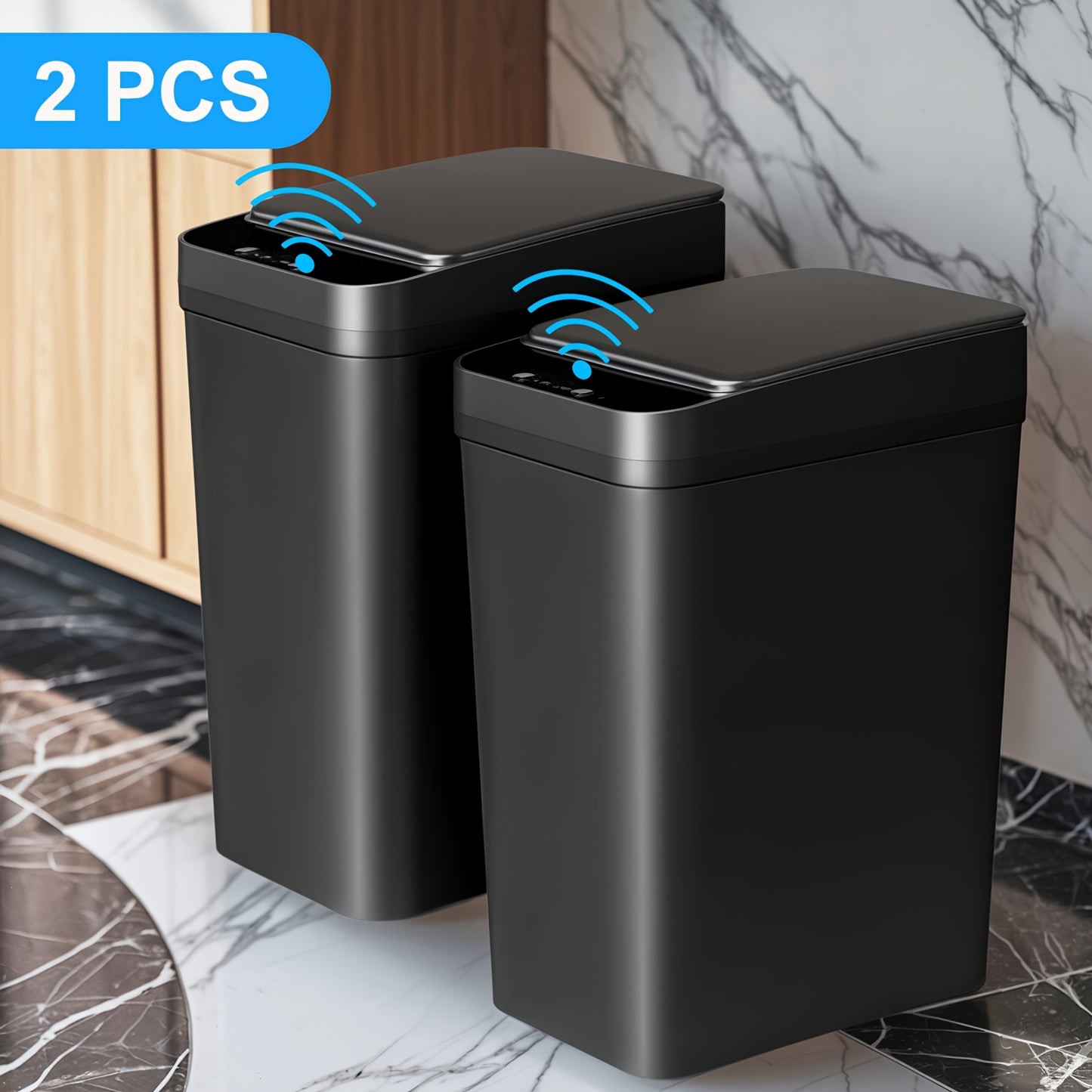 2 Pack 4.2 Gallon And 2.6 Gallon Bathroom Automatic Trash Can Touchless Smart Motion Sensor Garbage Can with Lids Small Narrow Electric Garbage Bin for Bedroom Living Room Office