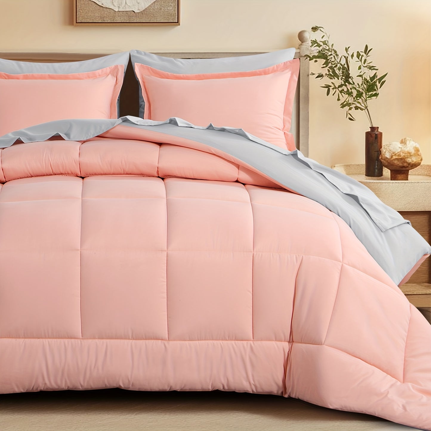 7pcs Comforter Set-Luxury Soft Fluffy Bedding With 1 Comforter, 1 Fitted Sheet, 1 Flat Sheet, And 4 Pillowcases & Pillow Cover-All Season Quilte Set Queen, Hypoallergenic, Breathable, Easy Care, Valentine'S Day Bed In A Bag, Gifts For Her
