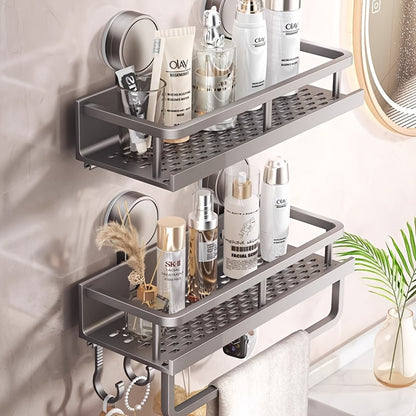 Shower Caddy Shelf Wall Mounted Suction Cup Rustproof Floating Bathroom Organizer Rack with Towel Hook for Shampoo Soap Accessories Space Saving Storage