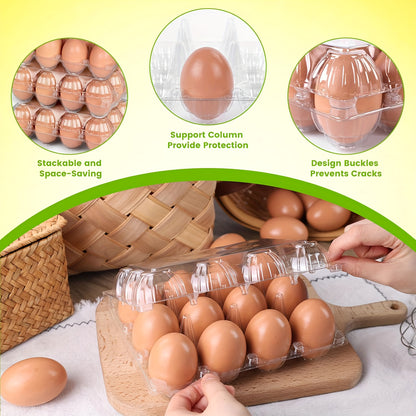 52/104-Pack Egg Carton Bulk 12-Count Clear Plastic Egg Containers with Sticker Labels, Reusable Egg Rack for Home Farm Market Display, Plastic Egg Packaging for Craft Projects