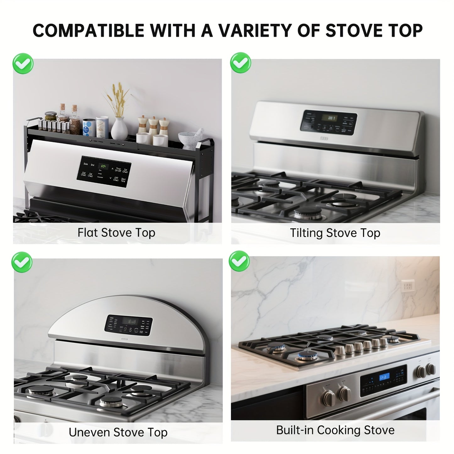 Stove Shelf Spice Rack Organizer – Expandable Adjustable Height Kitchen Storage Rack for Back of Stove, Over Sink, Counter Top Organization