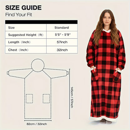 1pc Oversized Blanket Sportswear Super Soft And Warm Winter Giant Adult Wearable Blanket Hooded Jacket, Thick And Warm Hoodie Jacket Ultra Long Wearable Blanket Women'S Men'S Pocket Lazy Dress