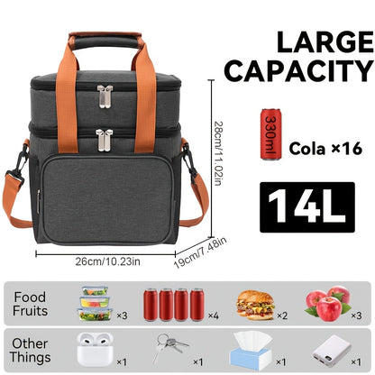 Expandable Double-Layer Insulated Lunch Bag - Leakproof, Durable Cooler Tote for Work, Office, Picnic & Beach - Lightweight with Adjustable Shoulder Strap