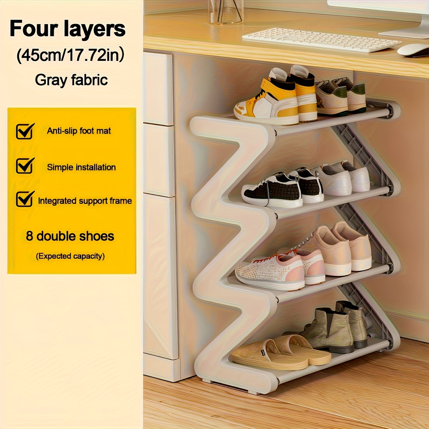 4-Tier Shoe Rack Upgraded Metal Tubes – Multi-Layer Shoe Storage Organizer with Thickened Plastic Parts for Entryway, Doorway, Bedroom, Hallway & Dorm – Graphite Black, Pink, Gray & Blue