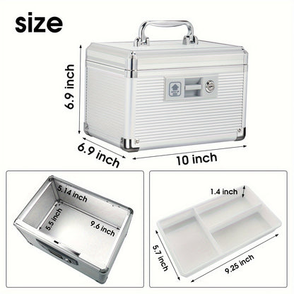 Aluminum Alloy Double-layer Medicine Box, Large-capacity Storage Box, Household Lock Box, With Handle, Tray And Key Lock, Used For Secure Storage Of Medicines, Documents, Valuables, Etc. Medicine Storage And Organization Containers