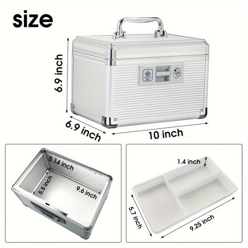 Aluminum Alloy Double-layer Medicine Box, Large-capacity Storage Box, Household Lock Box, With Handle, Tray And Key Lock, Used For Secure Storage Of Medicines, Documents, Valuables, Etc. Medicine Storage And Organization Containers
