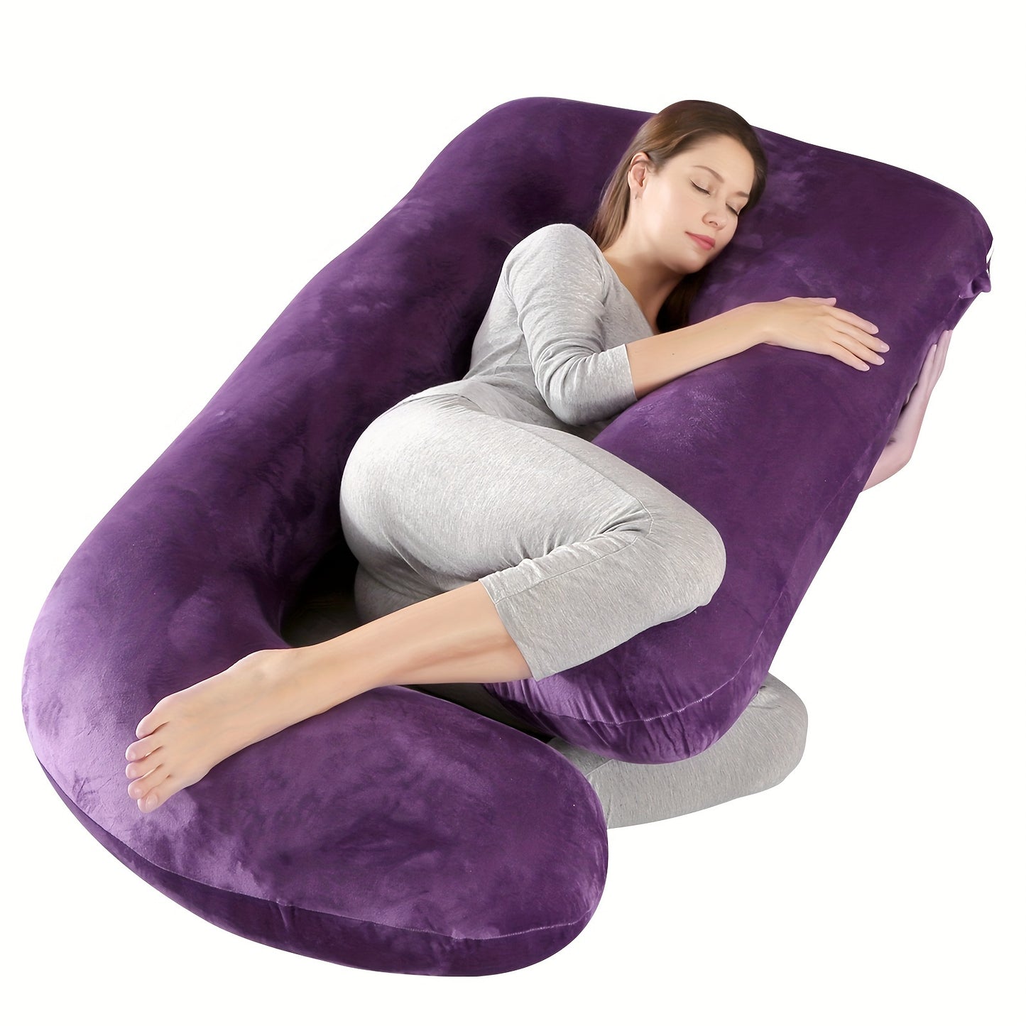 Pregnancy Pillow J-Shape 60 Inch Full Body Maternity Pillow with Velvet Cover – Back Leg Belly Support for Pregnant Women Side Sleeper Body Pillow Multiple Colors