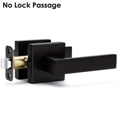 Matte Black Square Door Handle Set – Interior Passage Door Knob for Hall & Closet, Heavy-Duty Left & Right Hand Compatible, Modern Hardware