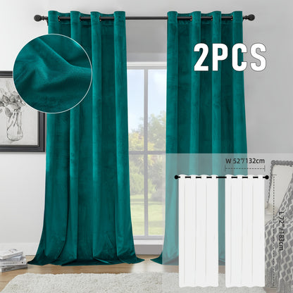Velvet Room Darkening Curtains 2 Panels | Grommet Top Thermal Insulated Soundproof Blackout Curtains for Living Room Bedroom, Soft Solid Color Vintage Window Drapes