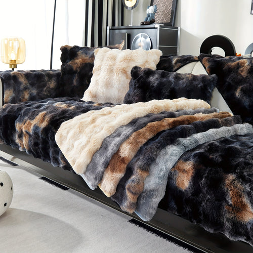 Faux Sofa Cover, Modern Gradual Change Lamb, Thick Fluff, Pet Friendly, Polyester Fiber, Machine Washable, No Printing, Dye Printing, 450-500g Fabric, Suitable for Single, Double, Triple and Combination Sofas
