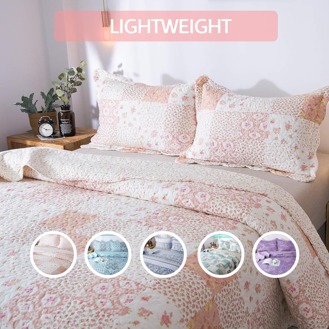 2/3pcs Light Floral Quilt Set, Cute Print All Season Lightweight Bedspread Coverlet Sets - Hypoallergenic and Breathable for Home, Bedroom, Guest Room, Camper, Cabin, RV, College Dorm - Shabby Chic