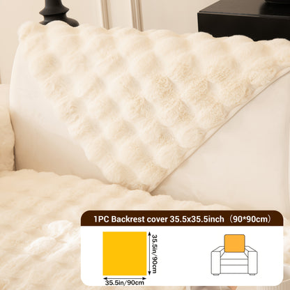 Bubble Soft Faux Rabbit Sofa Cover - Non-Slip 3/4 Seat Stretchable Slipcover Durable Furniture Protector Breathable Sofa Cover for Living Room, Bed, Dorm (Beige/Dark Grey/Khaki, 35.5X71/83Inch) - Comfortable Home Decoration, Warm And Easy to Clean