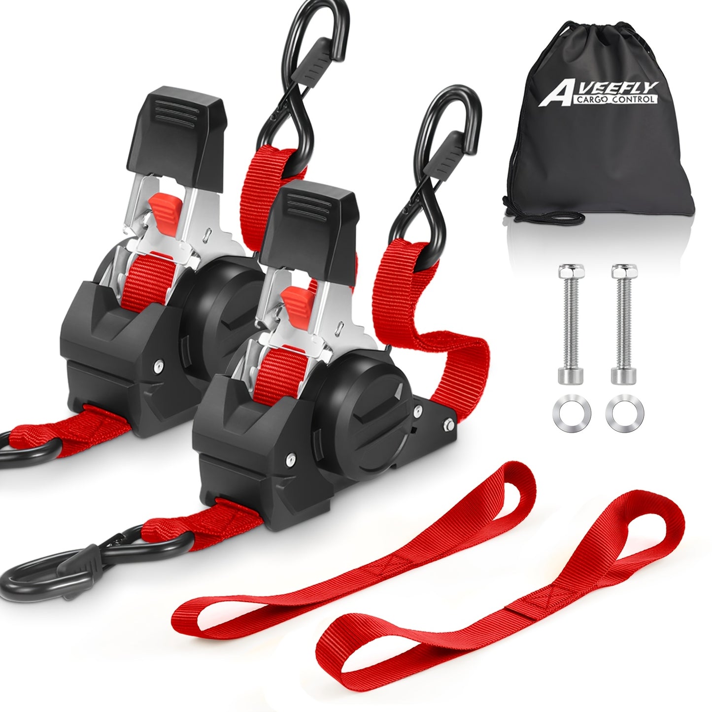 Retractable Ratchet Straps with Extension Strap – Heavy Duty Auto Self-Retracting Tie Down Cargo Straps for Truck Trailer Motorcycle Moving & Appliances