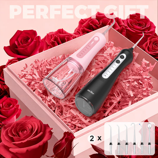 Electric Water Flosser, 9 ReplaceableNozzlesDental Oral Irrigator, 20 DaysBattery, 350mL Tank, Intelligent Chip For Precise Pressure Control, 360 Degree Rotatable Nozzle, Oral Irrigator For Deep Teeth And Gum Cleaning, Valentines Gift, 2pcs