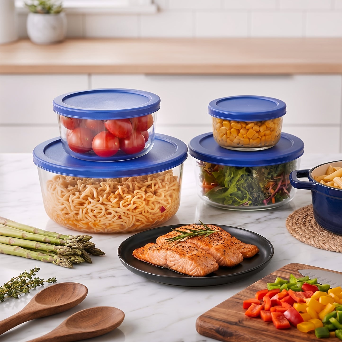 4pcs (4 Pack) Glass Bowls with Flip-Top Lids - Microwave, Dishwasher & Freezer Safe Suitable for Kitchen Storage, Meal Prep Containers, Leftovers Keeper, Lunch Box with Flip-Top Lid, Multi-Size (1,2,4,7 Cup) Glass Food Preservation Bowls
