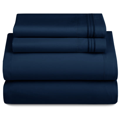 Lux Decor 4 Pieces Solid Bedsheets - 1800 Series Stylish Comfy Bedding Sheet Set - Hotel Luxury Skin Friendly Cooling Sheets & Embroidered Pillowcases Without Filler - Classic Collection With 16 Inches Deep Pocket Room decor - Shrinkage & Fade Resistant