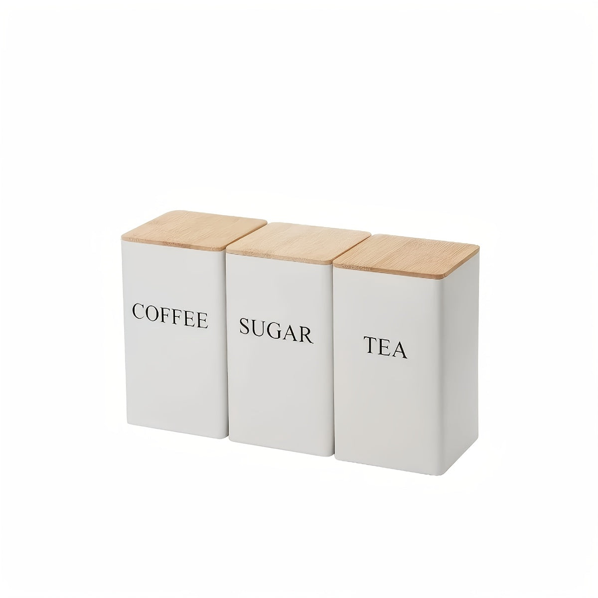 3pcs/Set Canister Tea Coffee Sugar Canisters, Metal Storage Tin for Coffee, Sugar & Tea - Kitchen Storage Jars with Wooden Lid, Coffee Tea Sugar Set - Black or White, Home Organizer Canister, Daily Supplie, Gift