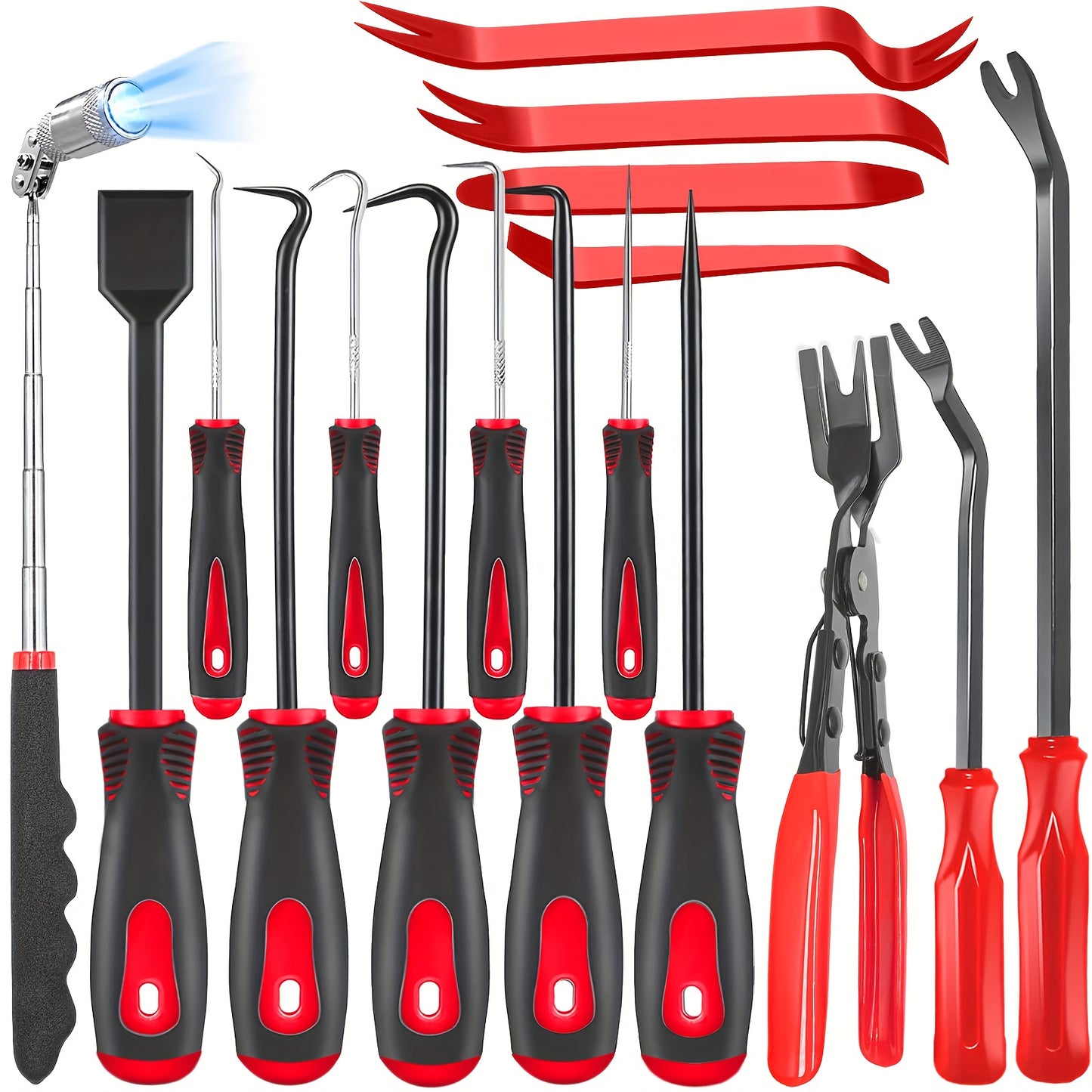17pcs Hook And Paddle Tool Set, Automotive Trim Removal Kit, Including Fastener Clamps, Rivet Pullers, Magnetic Pickers, Gasket Scrapers, Scratch-free Plastic Prying Tools For Car Maintenance, A Great Choice For Daily Use And Gifting.