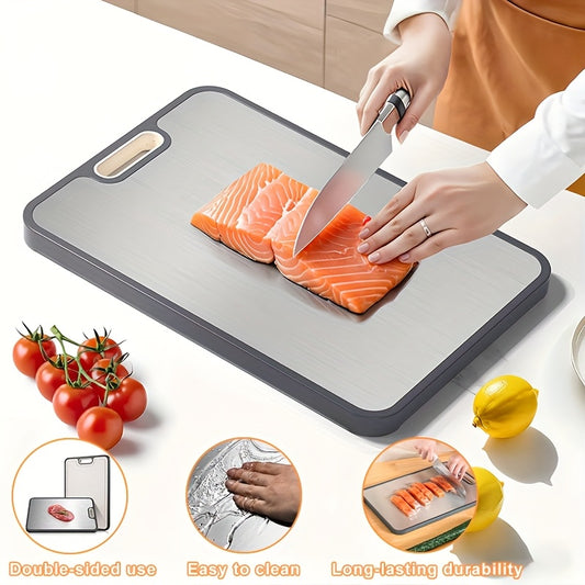 Double Sided Food Grade Cutting Board for Kitchen, Made Of Stainless Steel And Wheat Straw PP Panel, Non Slip And Durable, Easy to Clean. Large Size 16 Inches X 11 Inches