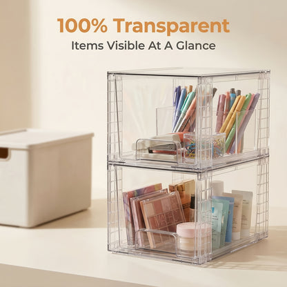 2/4/6/8pcs Large Stackable Clear Acrylic Food Storage Bins With Lids | Kitchen Pantry Organizer Boxes, Cabinet Storage Drawers For Dry Food, Snacks, Cereal