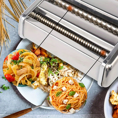 Classic Manual Pasta Machine, Stainless Steel Manual Pasta Maker, Fresh Pasta Maker Roller Machine for Spaghetti Noodle Fettuccine Lasagne, Durable Kitchen Gadget - for Home Cooks & Pasta Lovers - Perfect Mother's Day Gift for Foodies