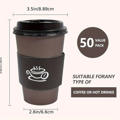 Disposable Paper Coffee Cups 50 Pack 16oz with Lids Sleeves Stirrers Hot Cold Beverage Cup for Coffee Tea Juice Home Office Cafe