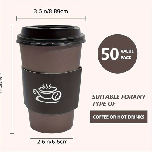 Disposable Paper Coffee Cups 50 Pack 16oz with Lids Sleeves Stirrers Hot Cold Beverage Cup for Coffee Tea Juice Home Office Cafe