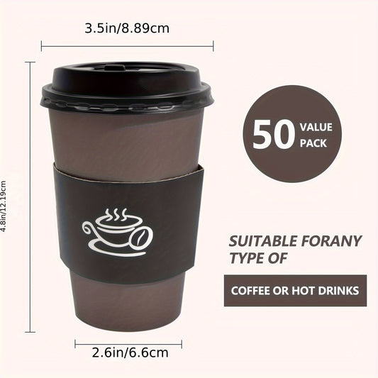 Disposable Paper Coffee Cups 50 Pack 16oz with Lids Sleeves Stirrers Hot Cold Beverage Cup for Coffee Tea Juice Home Office Cafe