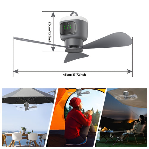 [Remote Control Camping Fan] Remote Control Camping Fan | 4-Speed with Lighting, 8-Hour Timer, 30 Hours Usage, 12000mAh Battery Ceiling Fan