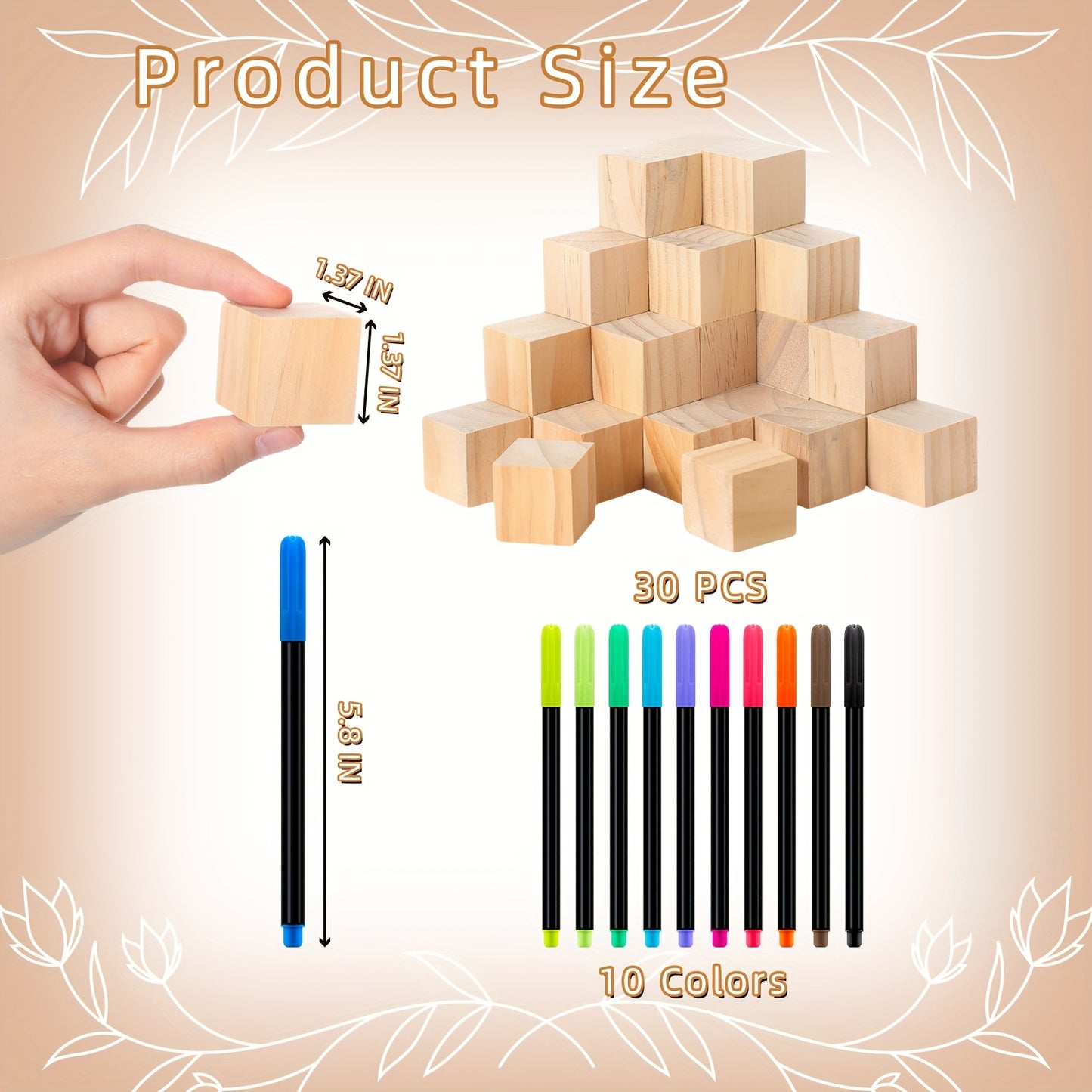 Wooden Block Stacking Game Party Kit 51pcs 30pcs – Baby Shower Tumbling Tower Decoration Sign Set Classic Flower Greenery Fox Bear Style No Electricity