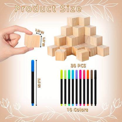 Wooden Block Stacking Game Party Kit 51pcs 30pcs – Baby Shower Tumbling Tower Decoration Sign Set Classic Flower Greenery Fox Bear Style No Electricity