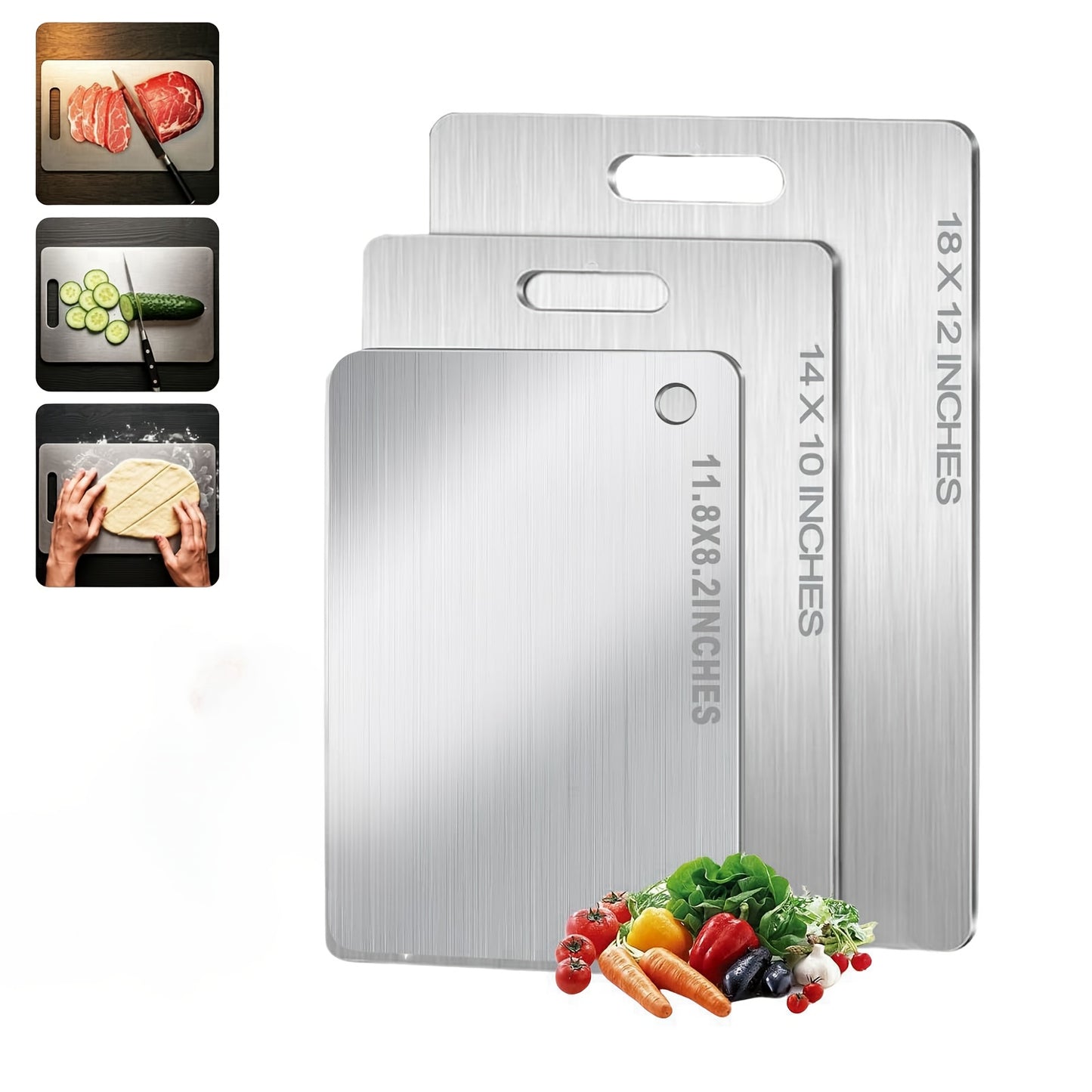 Titanium Cutting Board For Kitchen, 2025 New Upgrade 100% Pure Titanium Cutting Boards 3pcs, Large/Medium/Small Cutting Board, Double Sided Durable Metal Cutting Board