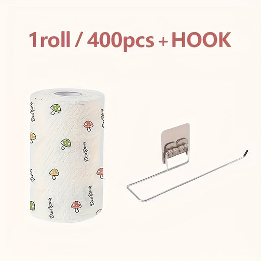 Disposable Kitchen Cleaning Towels Roll 400 Sheets Reusable Dry Wet Multipurpose Dishcloth Degreasing Paper Towel with Wall Hook Lazy Wipes Household Cleaning Supplies