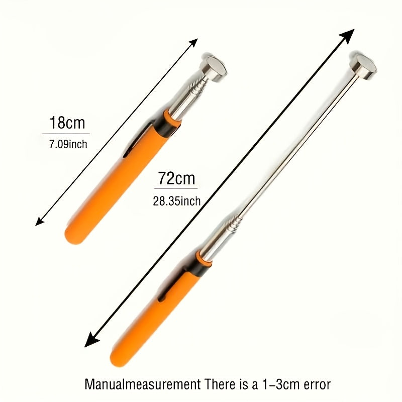 8-Pound Magnetic Pickup Tool with Ergonomic Orange Grip - Extendable Stainless Steel Rod, Portable & Durable Design for Nails, Screws, Small Metal Pieces - DIY, Construction, Workshop Retrieval Tool, Magnetic Tool