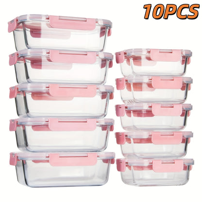 Borosilicate Glass Food Storage Containers Set – 10/12/17pcs Airtight Meal Prep Bento Boxes with Locking Lids, BPA Free, Microwave & Dishwasher Safe, Leak Proof, Mixed Colors