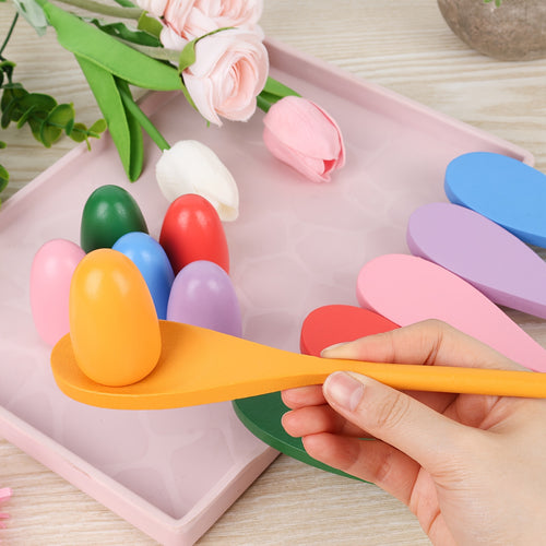 12pcs Egg Spoon Race Game, Wooden Egg Balance Game Relay Race Games for Kids Outdoor Lawn Games Easter Eggs Hunt, Holidays, Party Lawn Games-Carnival Activity with Random Color Mix, Back to School, Mother's Day Gifts