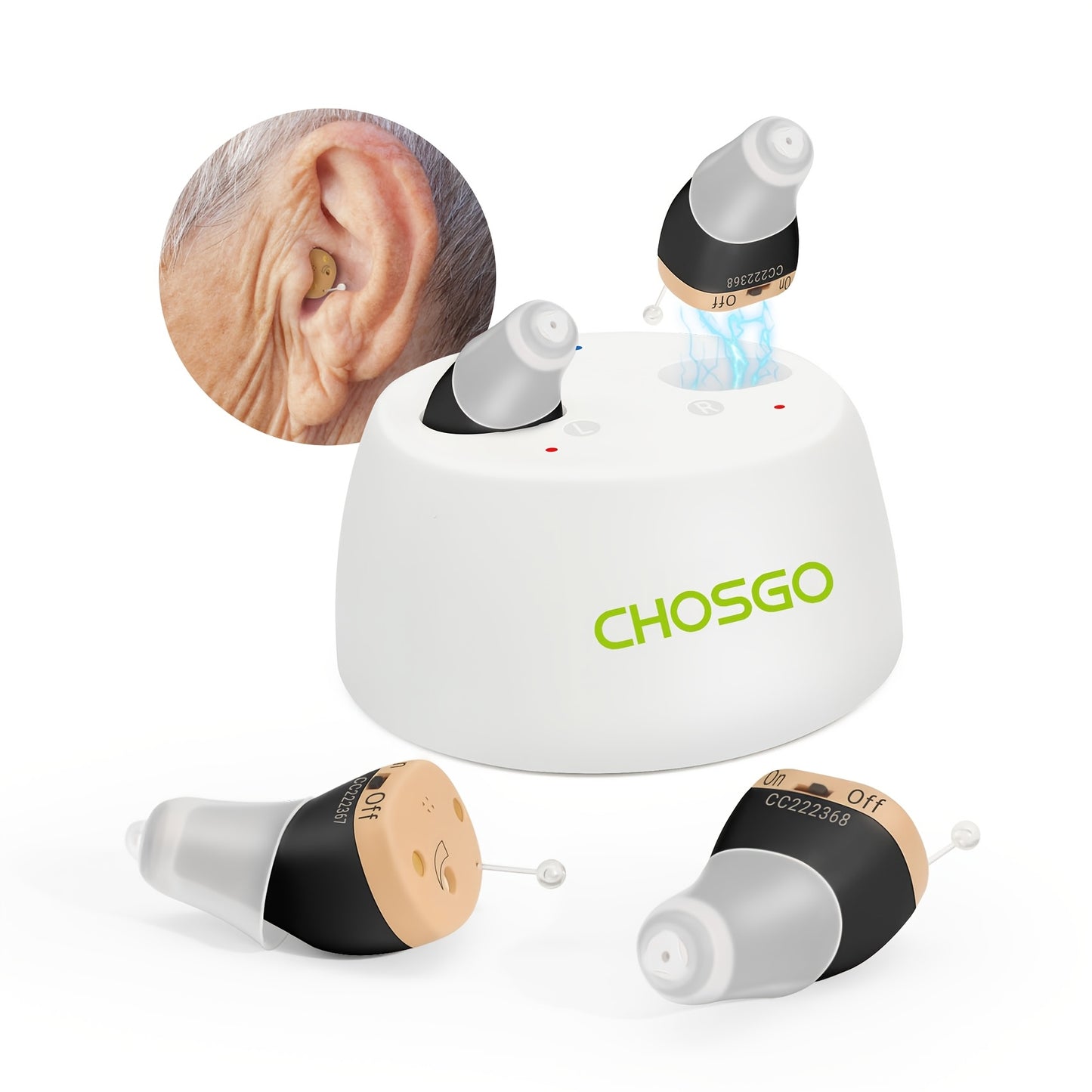 Digital Hearing Aids for Adults & Seniors – 12-Channel Noise Reduction, USB Rechargeable, Lightweight Portable BTE Sound Enhancer with Ergonomic Silicone Earbuds, Air Conduction Hearing Amplifier
